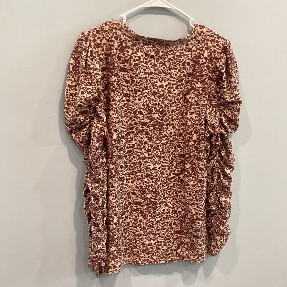 Nation Ltd Renee Shirred Sleeve V-Neck Size XL Pima Cotton Red Preppy Classic - Picture 7 of 13